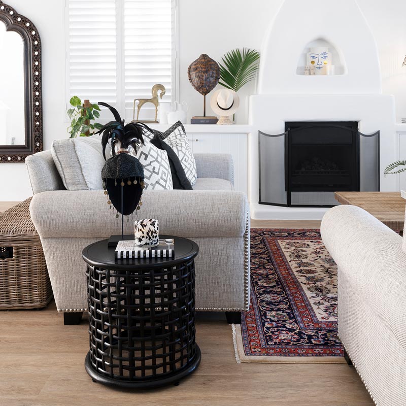 Black Rattan Side Table styled by house society