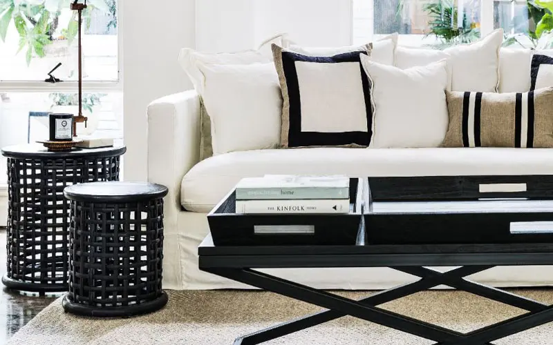 Hamptons Style Living Room With Simonata Sofa And Ballard Wood Coffee Table