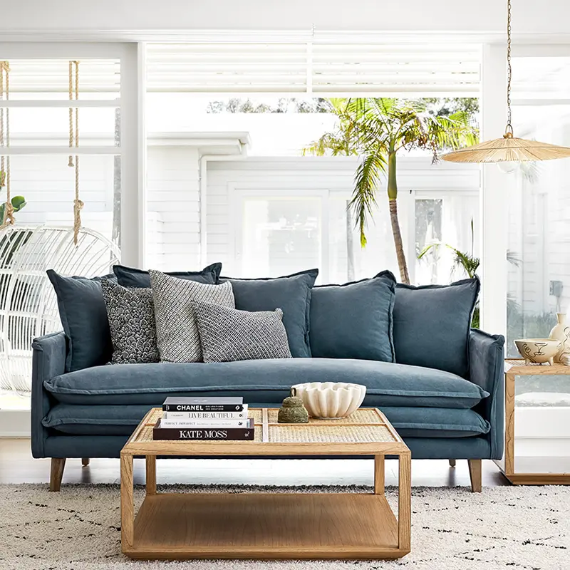 Lifestyle shot THEA Sofa Harbour Blue Angle