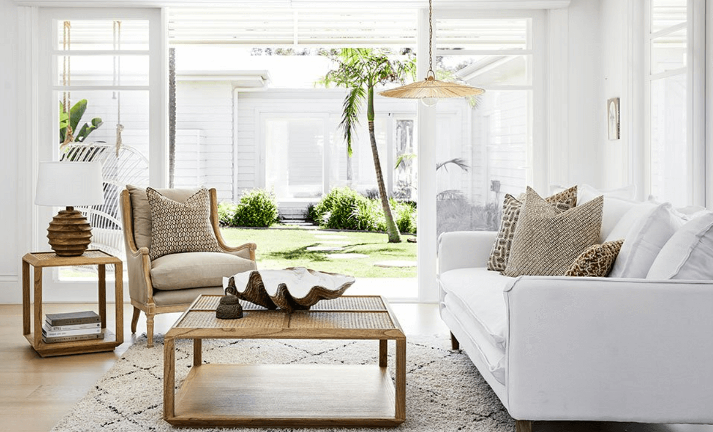 Coastal Hamptons living room furniture